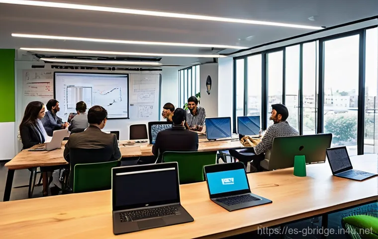 글로벌브릿지와 기술 혁신 중심지 - **Prompt 1: Vibrant Latin American Tech Hub Collaboration**
    "A bustling, modern open-plan office...