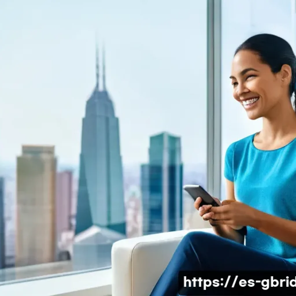 글로벌브릿지와 혁신적인 금융 서비스 - **Prompt 1: Seamless Global Finance at Your Fingertips**
"A cheerful Hispanic woman in her late ...