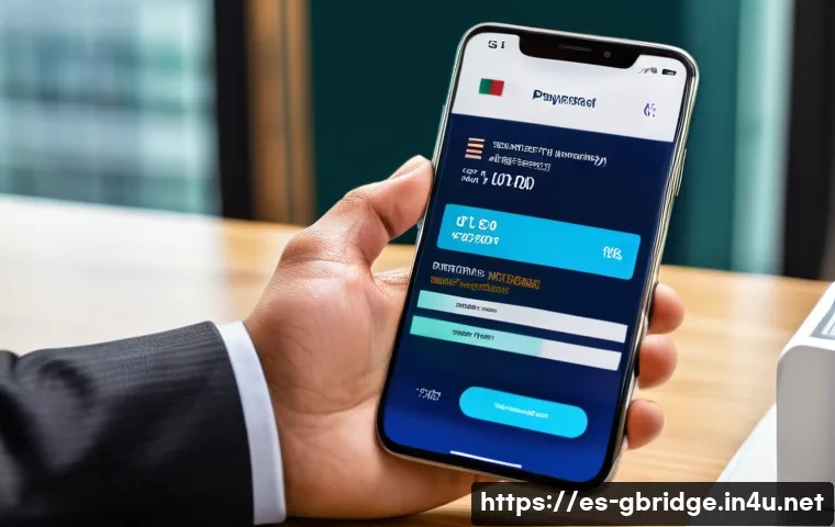 글로벌브릿지와 크로스 보더 트랜잭션 - A modern digital international payment platform interface displayed on a sleek smartphone held by a ...
