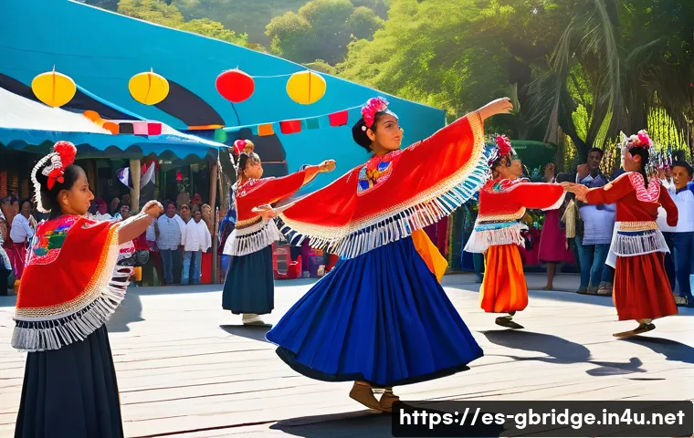 글로벌브릿지와 문화 유산 - A vibrant international cultural festival scene in Mexico showcasing indigenous traditions: colorful...