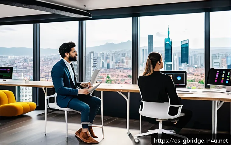 글로벌브릿지와 혁신적인 스타트업 - A dynamic startup workspace scene in a modern Latin American city, showing a diverse team of young e...